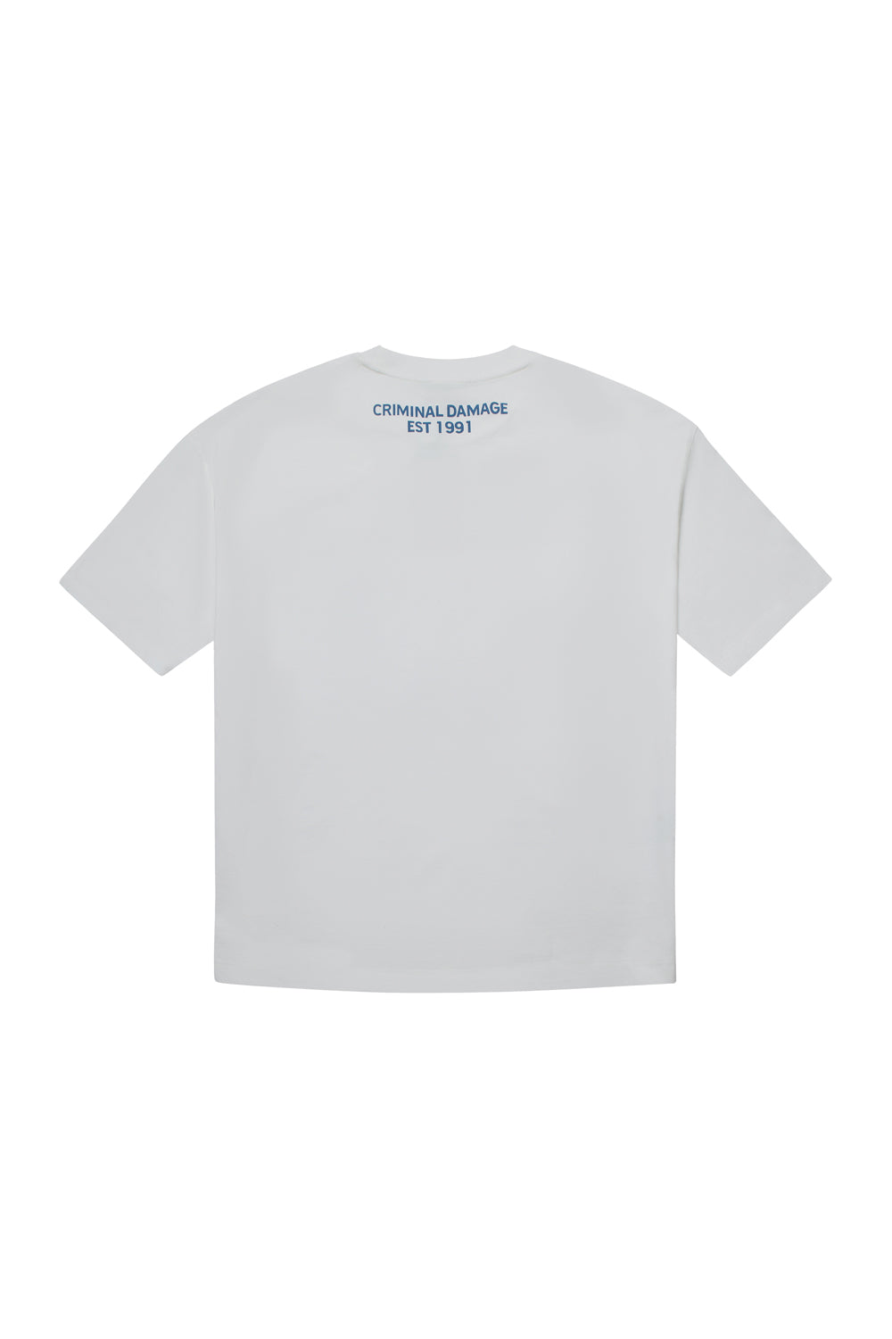 Back of Criminal Damage t-shirt on white background