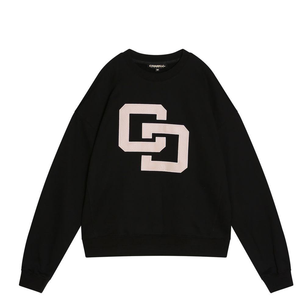 CRIMINAL DAMAGE | LEATHER APPLIQUE LOGO SWEATSHIRT