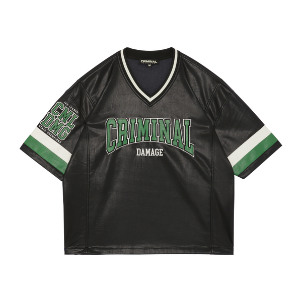 STADIUM LEATHER V NECK TOP