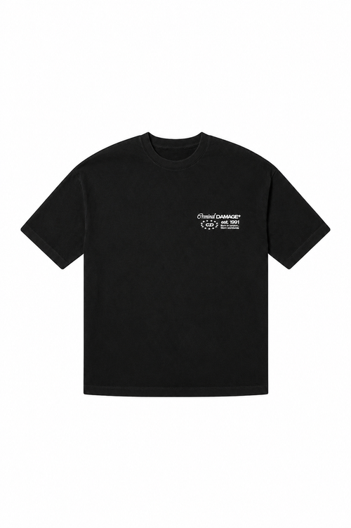 Criminal damage t-shirt on white background
