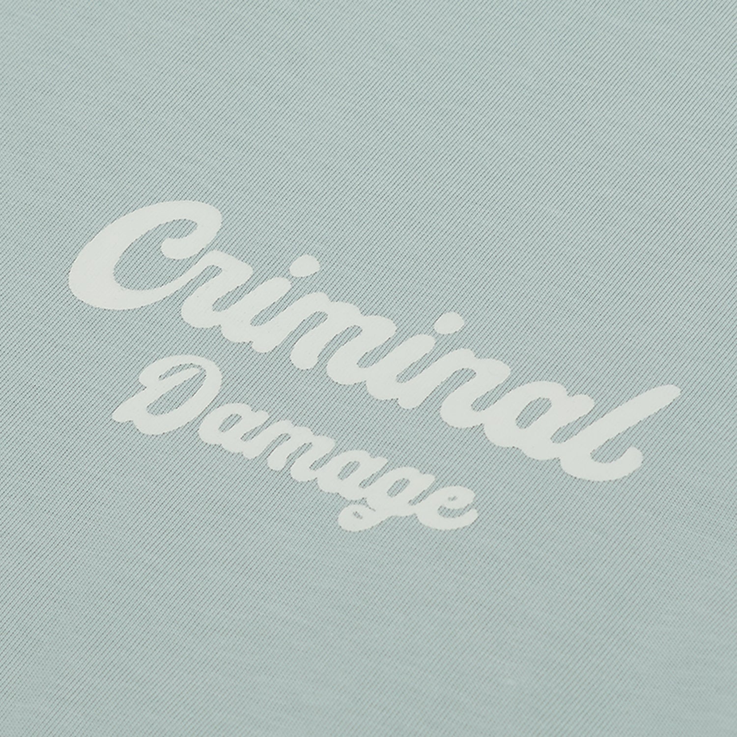 Text 'Criminal Damage' on a textured light blue background