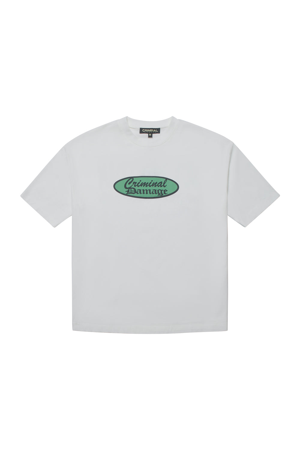 Criminal Damage t-shirt with graphic on white background