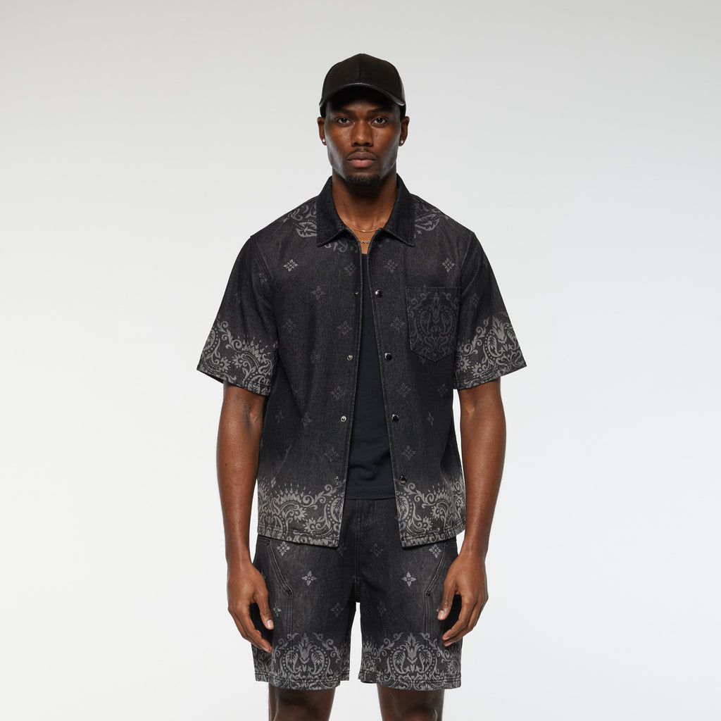 LASER PRINT DENIM SHORTS