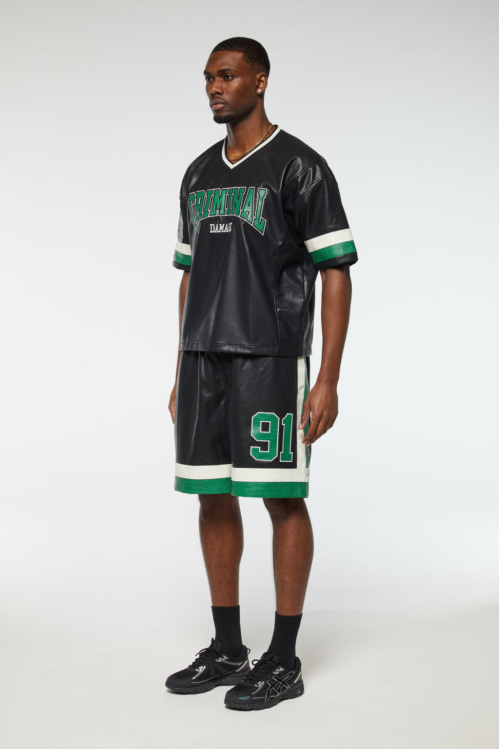 STADIUM LEATHER V NECK TOP