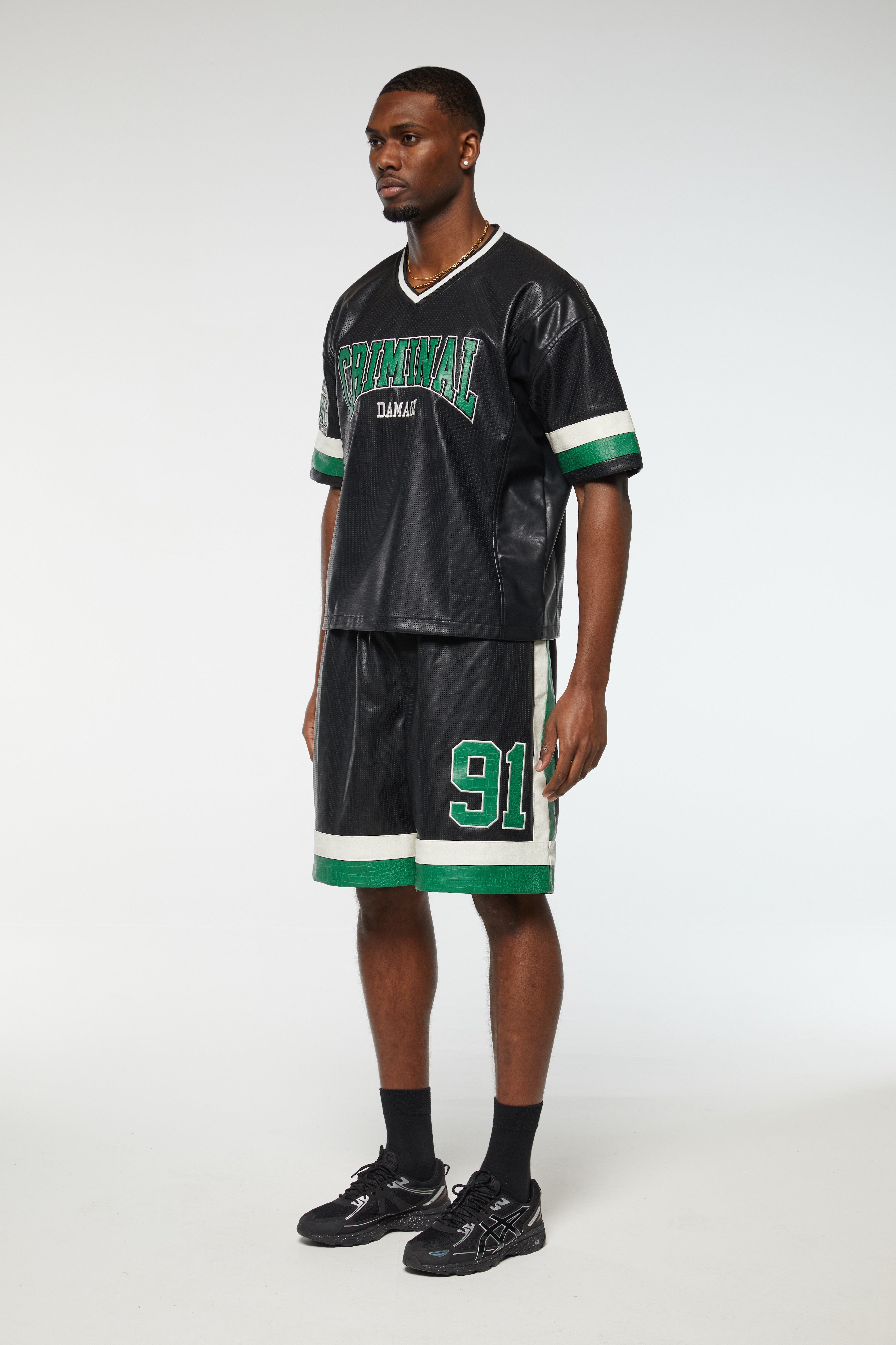 STADIUM LEATHER V NECK TOP