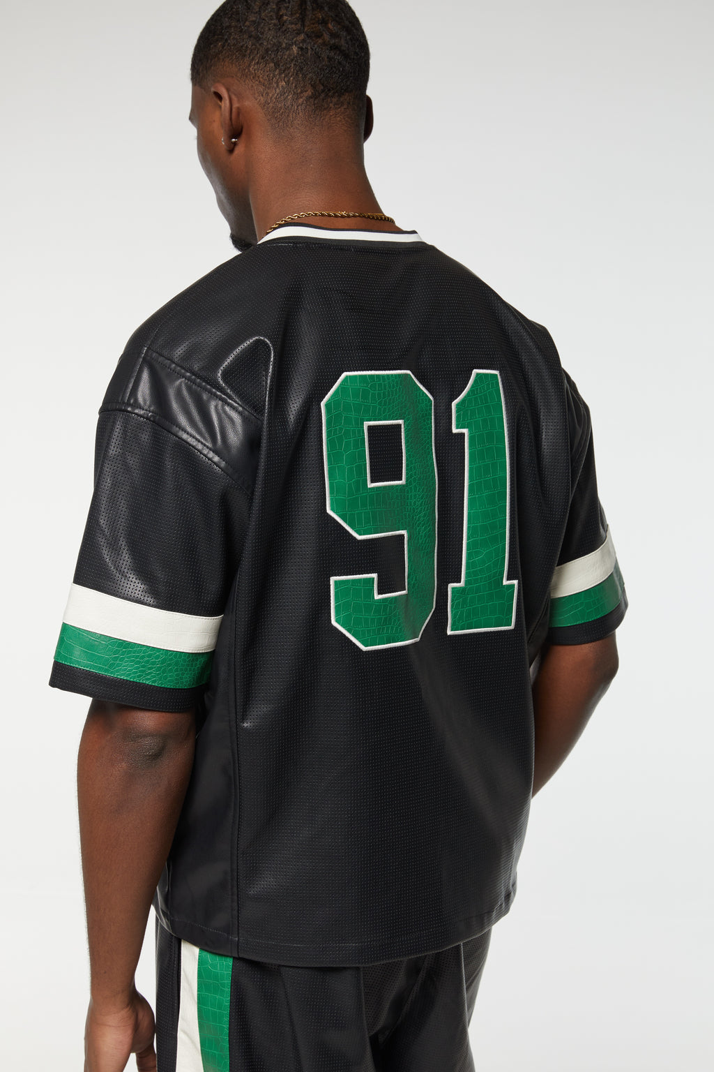 STADIUM LEATHER V NECK TOP