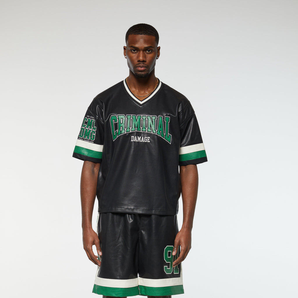 STADIUM LEATHER V NECK TOP