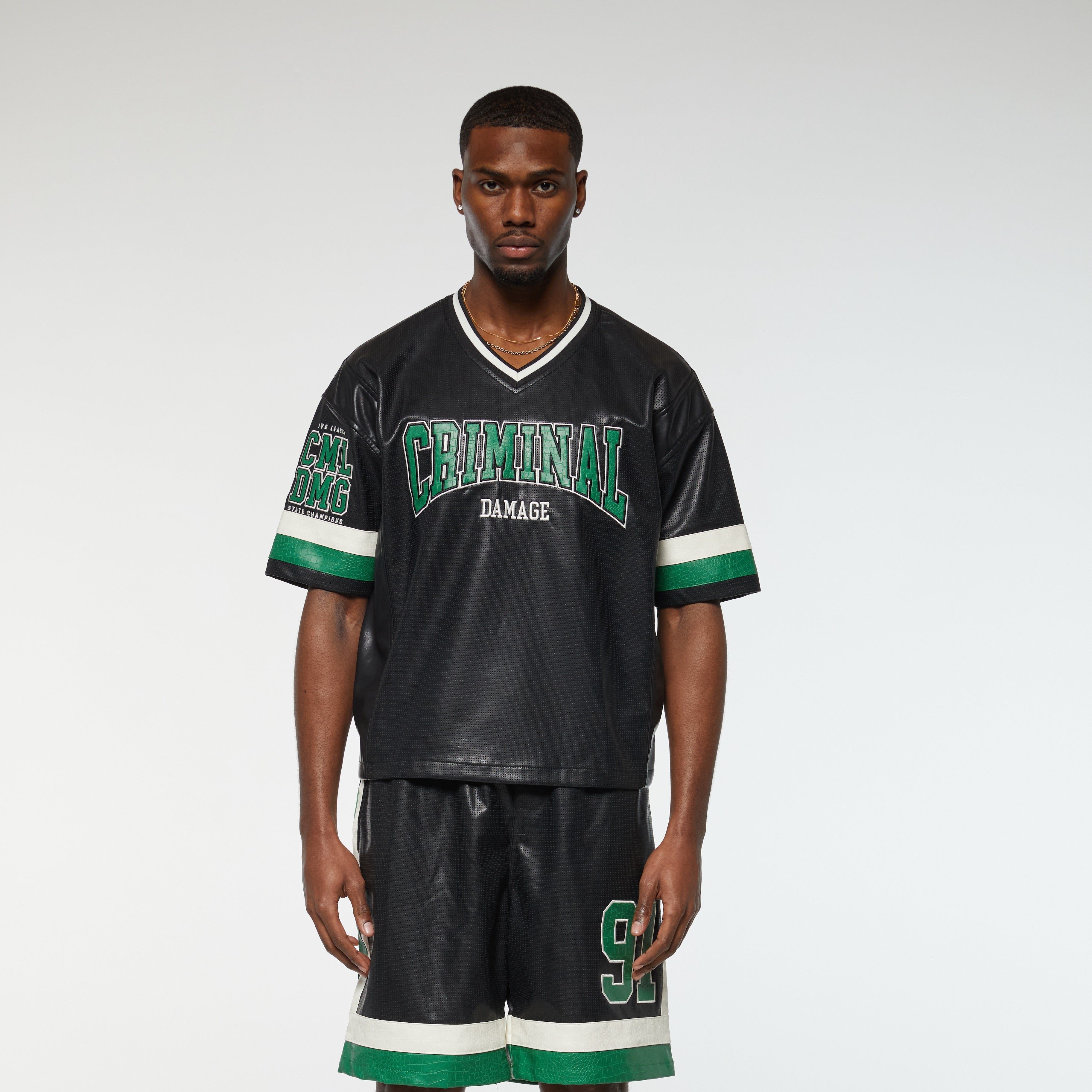 STADIUM LEATHER V NECK TOP