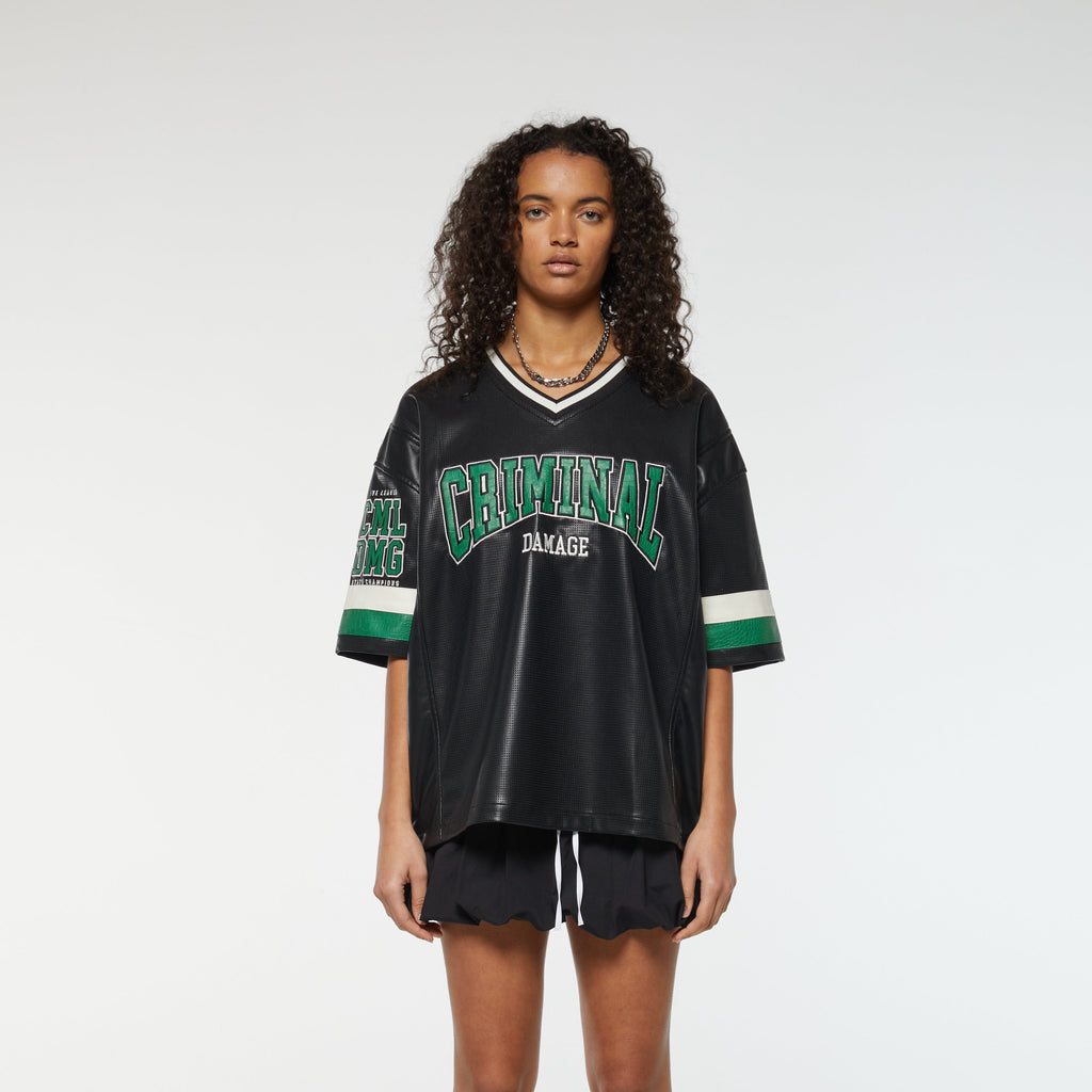 STADIUM LEATHER V NECK TOP
