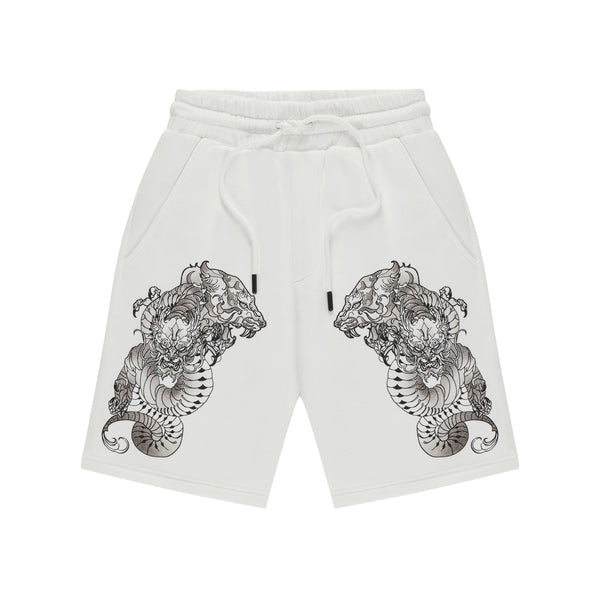 INK DRAGON TIGER SHORTS - OFF WHITE