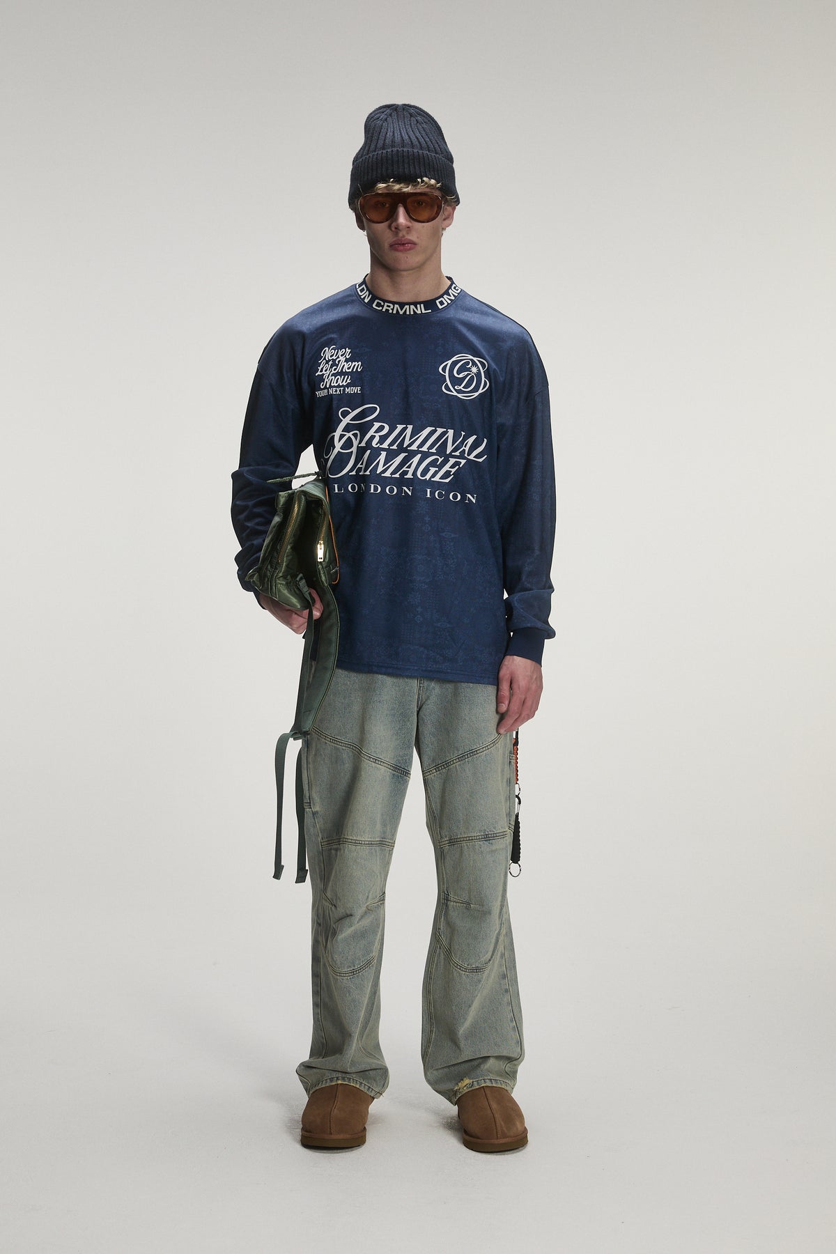 Criminal Damage Long Sleeve Paisley Sports Top in blue, photo 1