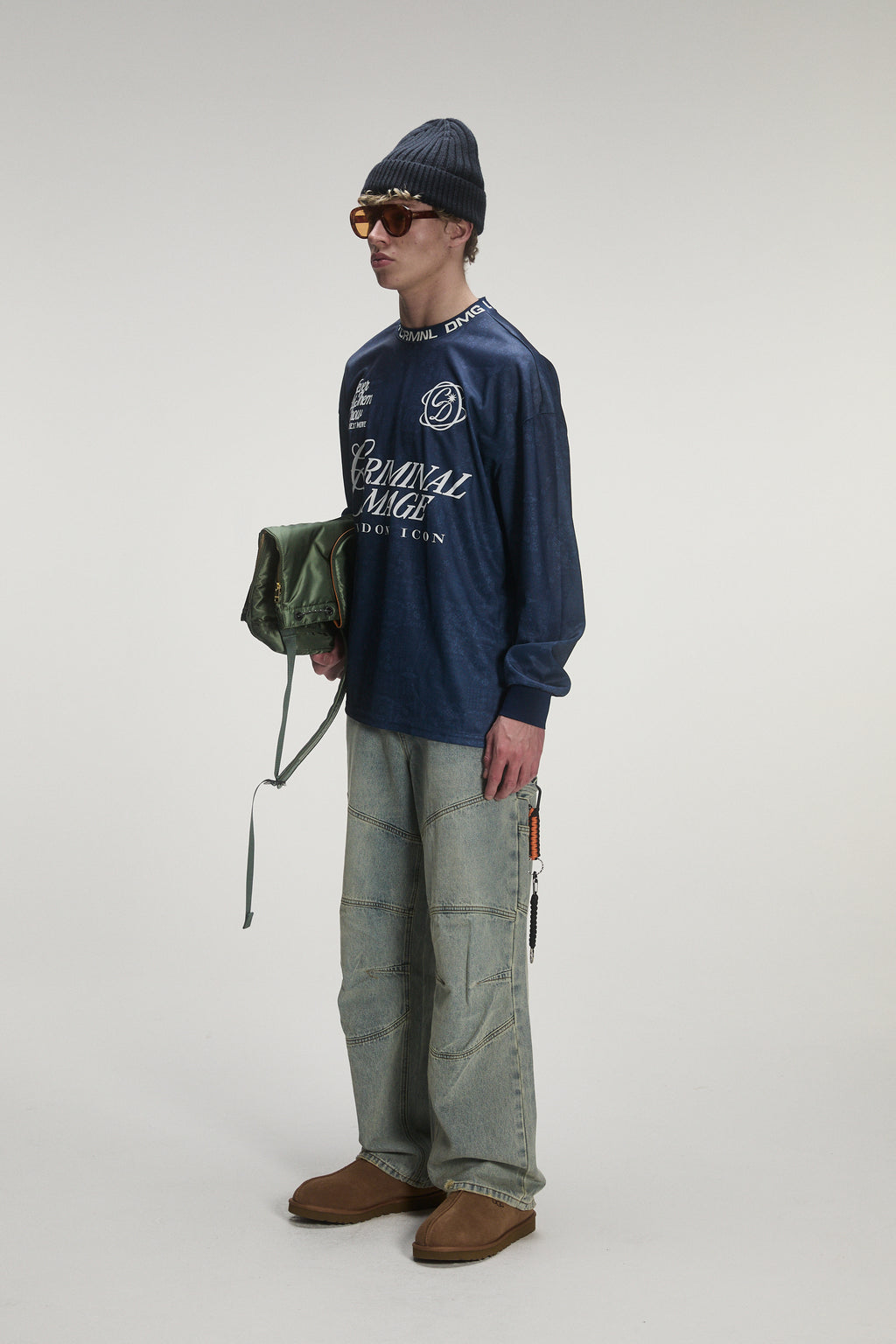 Criminal Damage Long Sleeve Paisley Sports Top in blue, photo 2