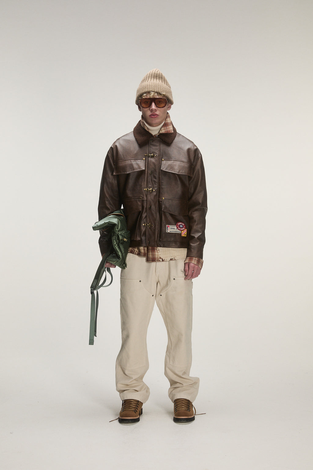 Criminal Damage Leather Fire Clip Jacket in brown, photo 2