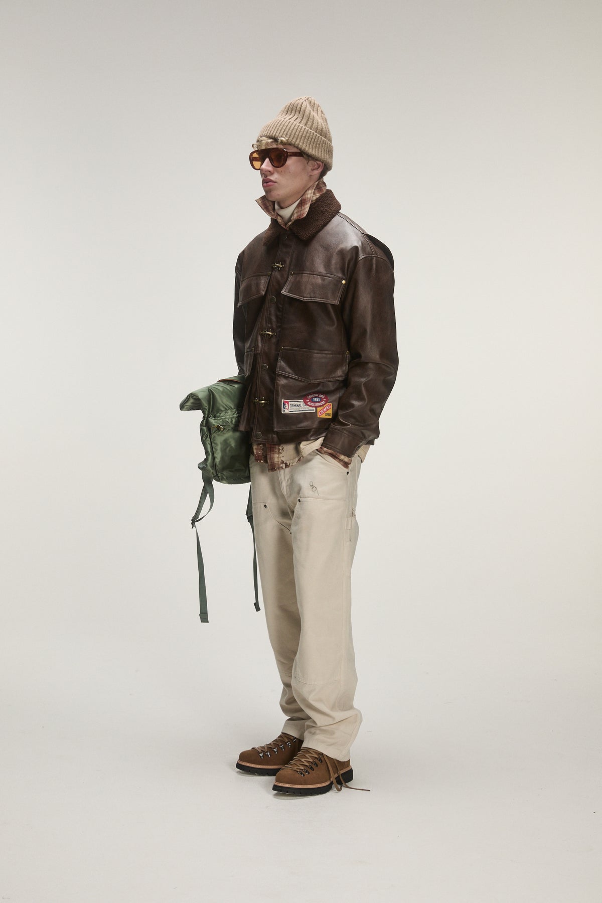 Criminal Damage Leather Fire Clip Jacket in brown, photo 3