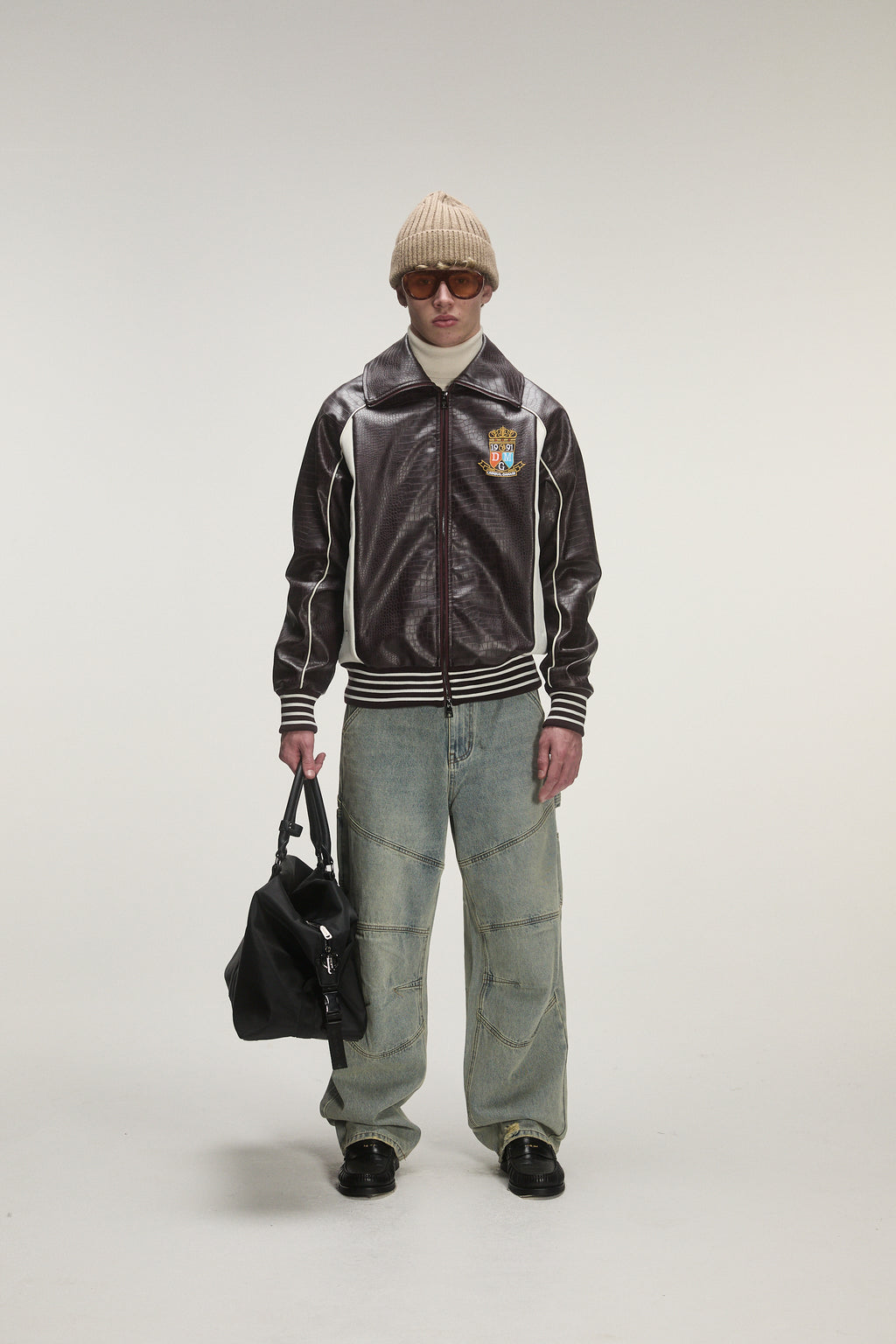 CROC LEATHER PU TRACK TOP