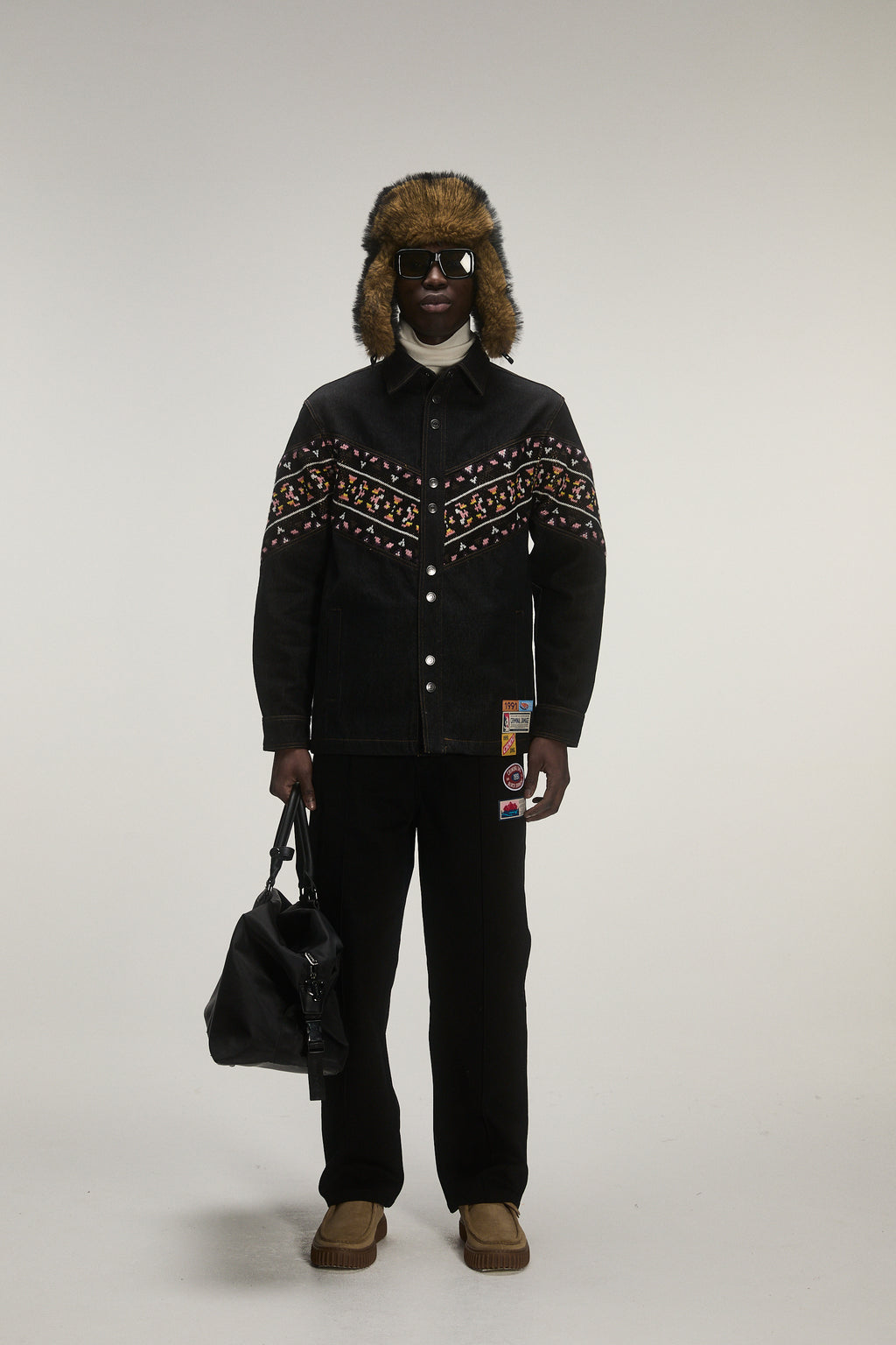 FAIR ISLE KNIT DENIM SHIRT