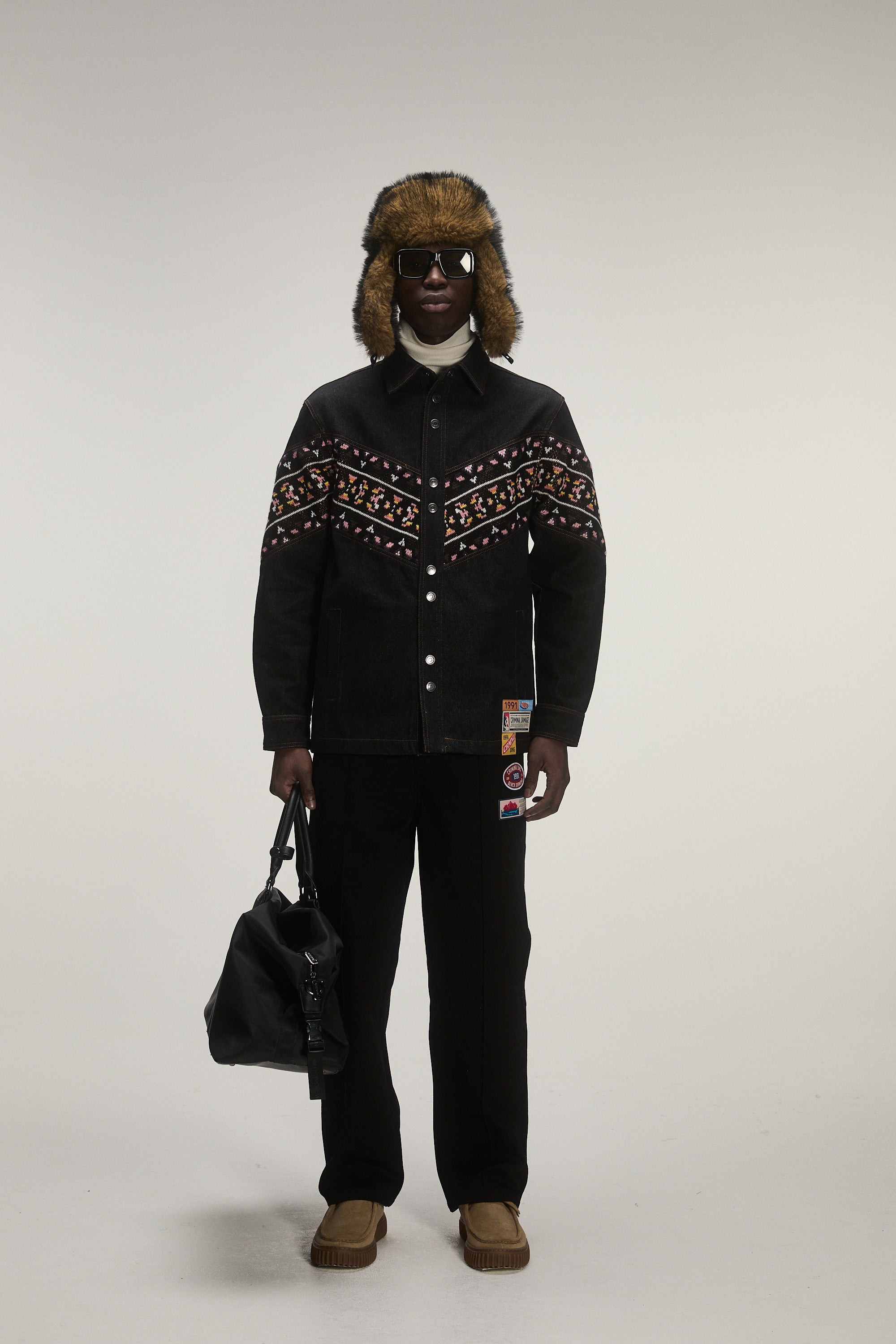FAIR ISLE KNIT DENIM SHIRT