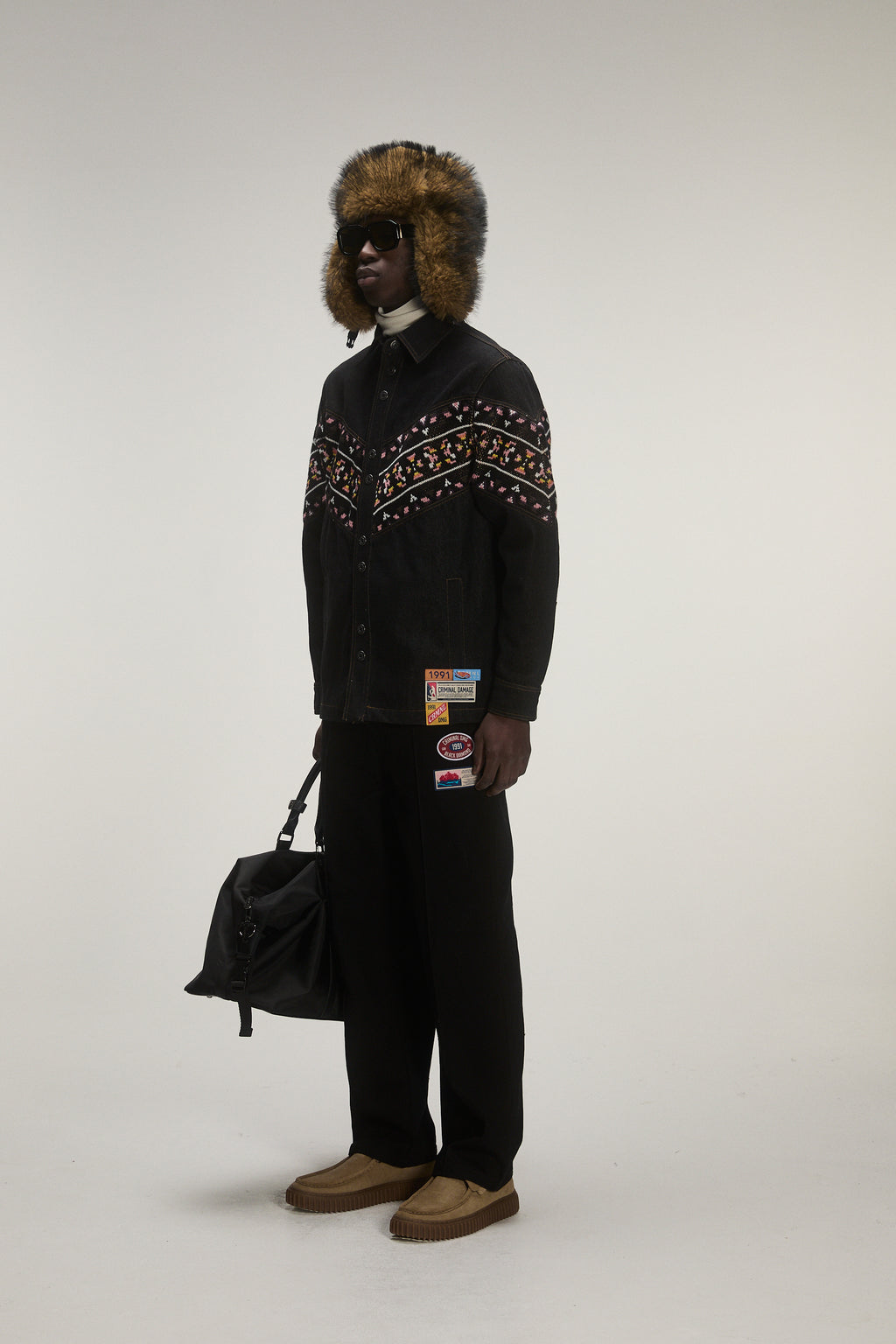 FAIR ISLE KNIT DENIM SHIRT