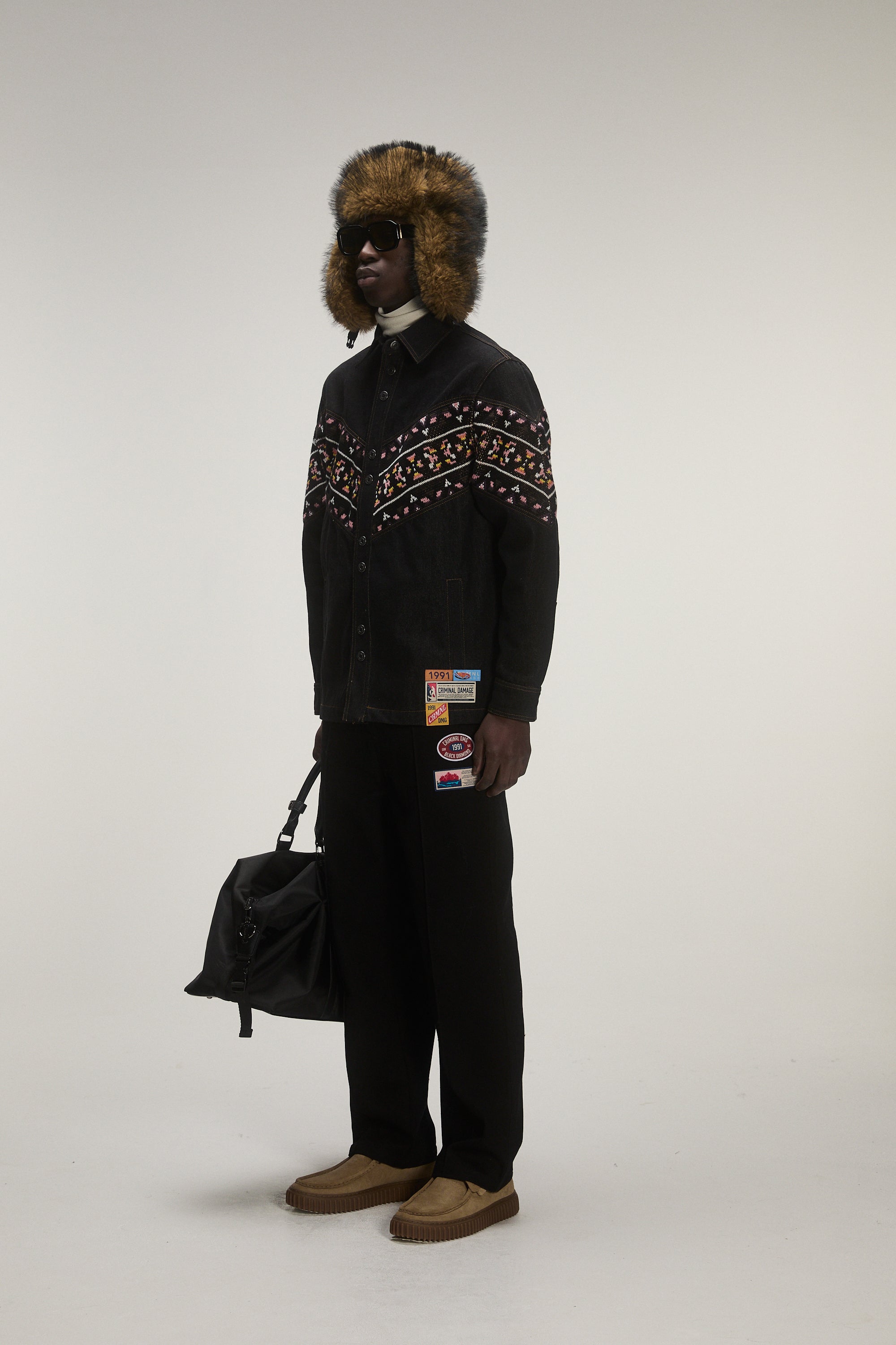 FAIR ISLE KNIT DENIM SHIRT