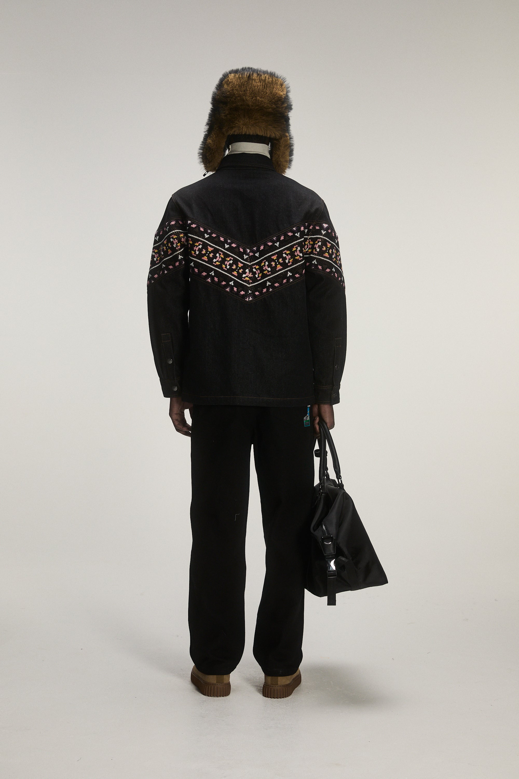 FAIR ISLE KNIT DENIM SHIRT
