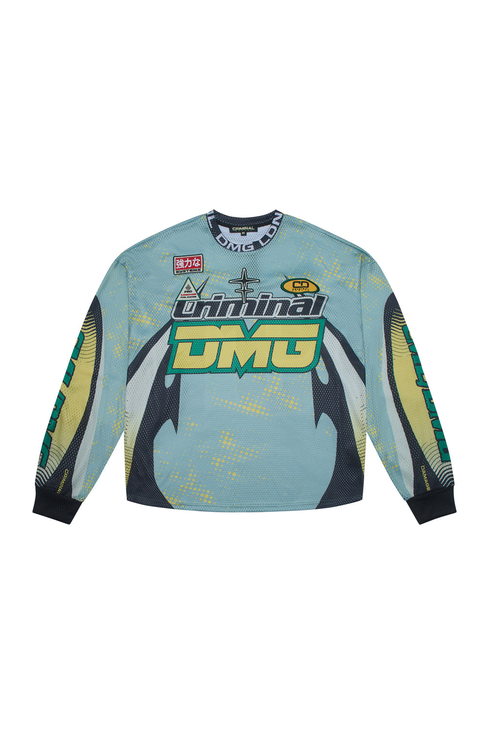 Criminal Damage football jersey with large branding graphic on white background