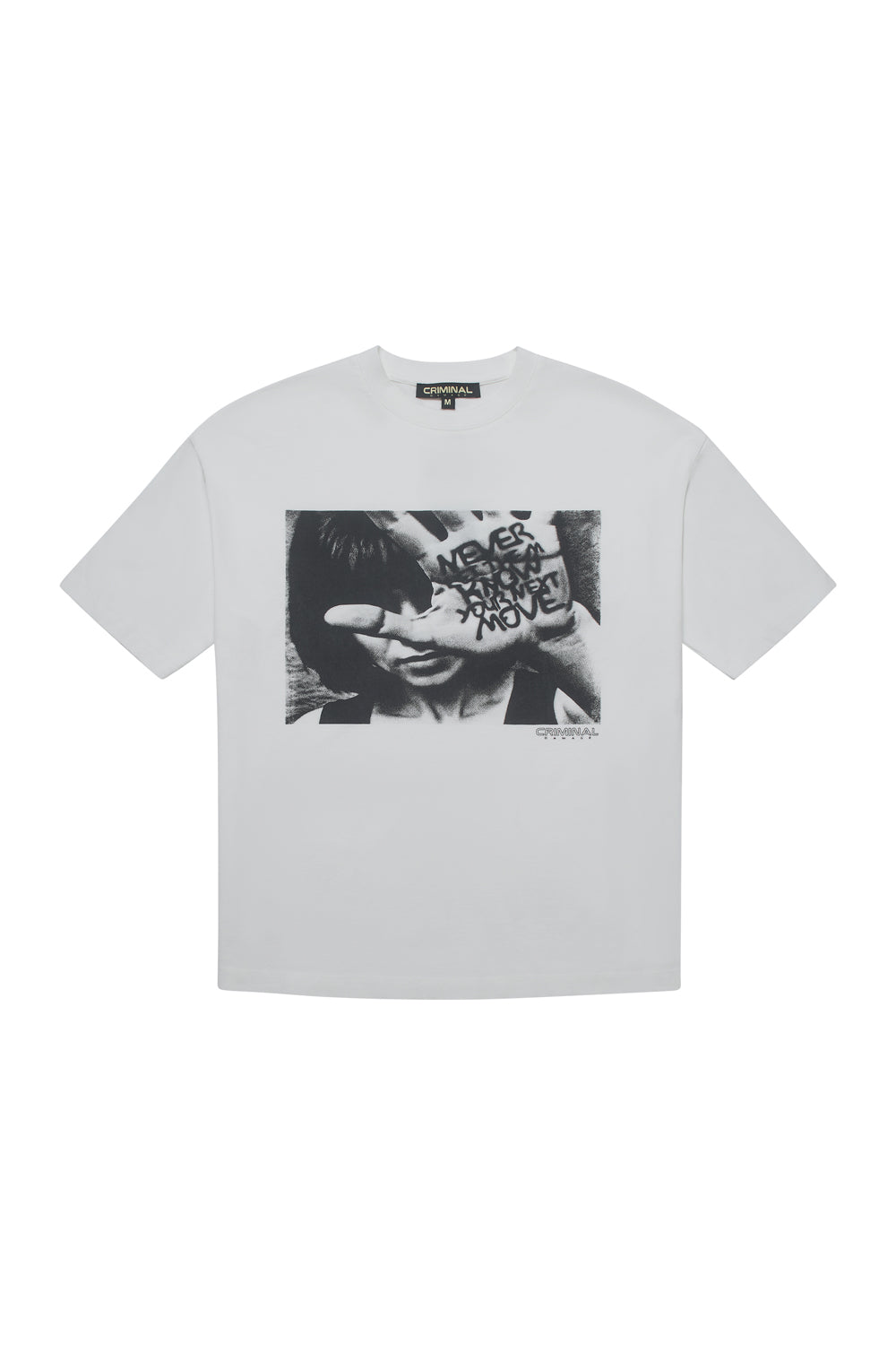 Criminal Damage t-shirt with graphic print on white background