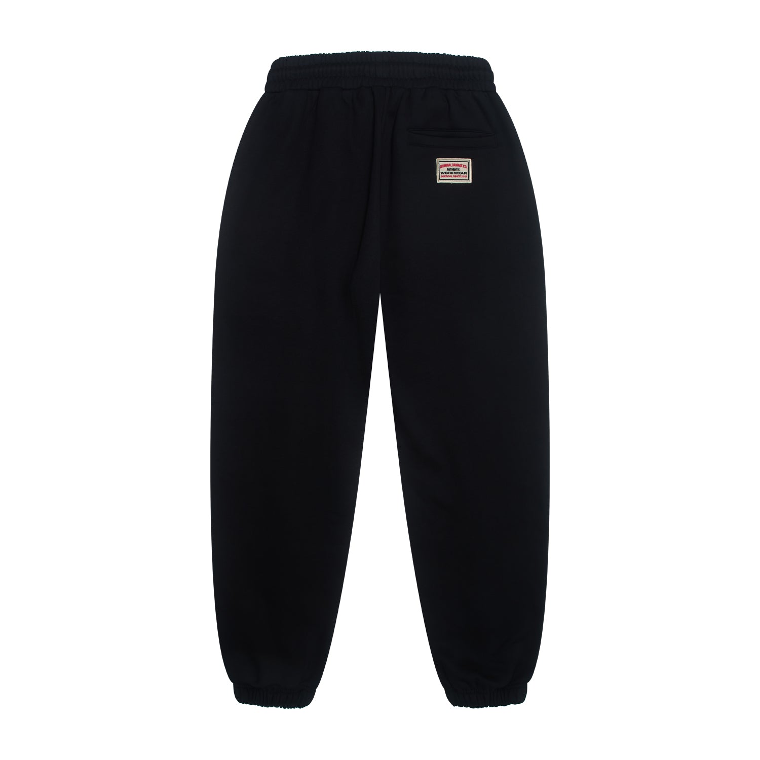 Black sweatpants with a small logo on the left thigh against a white background