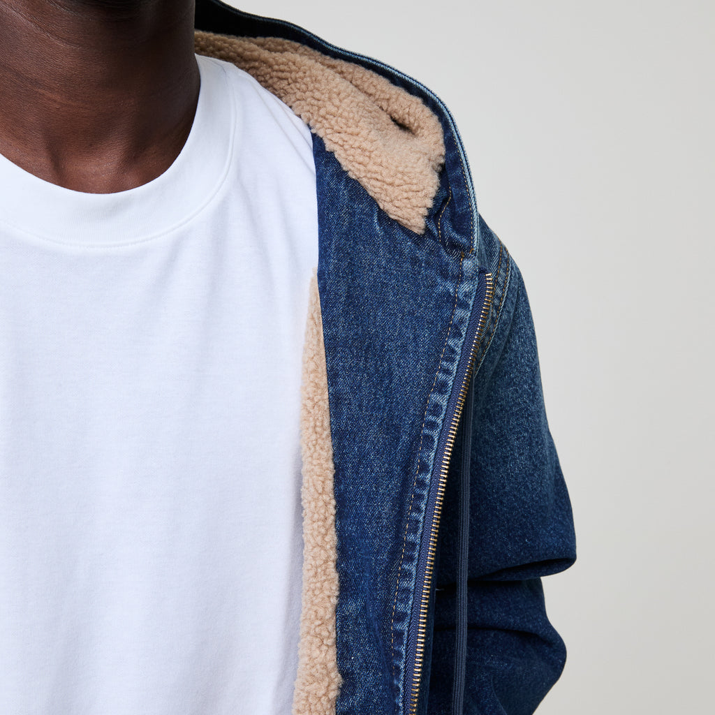 DAVIES DENIM SHERPA HOODED JACKET