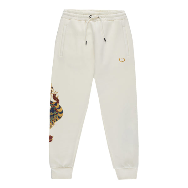 GOLD DRAGON EMBROIDERY JOGGERS - OFF WHITE