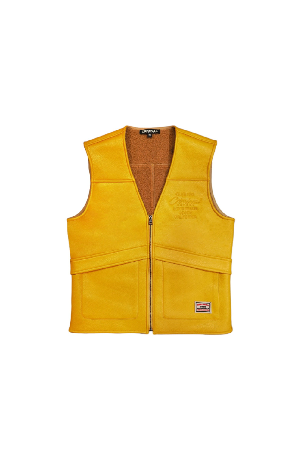 Yellow vest with brown interior on a white background
