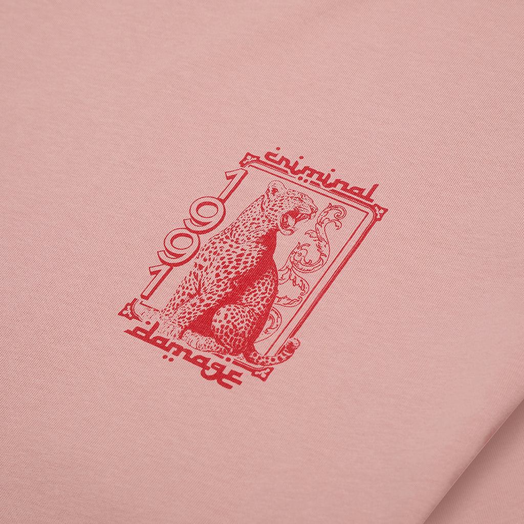 Red logo with a leopard on a pink background