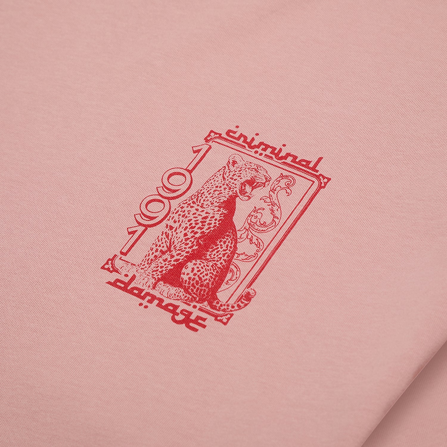 Red logo with a leopard on a pink background