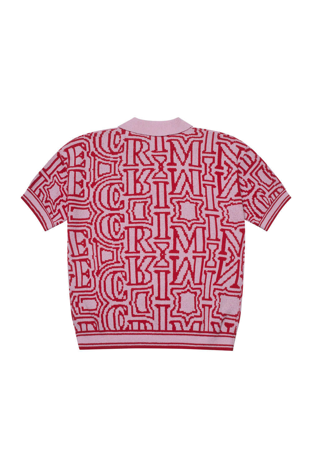 Criminal Damage red shirt with graphic text on white background