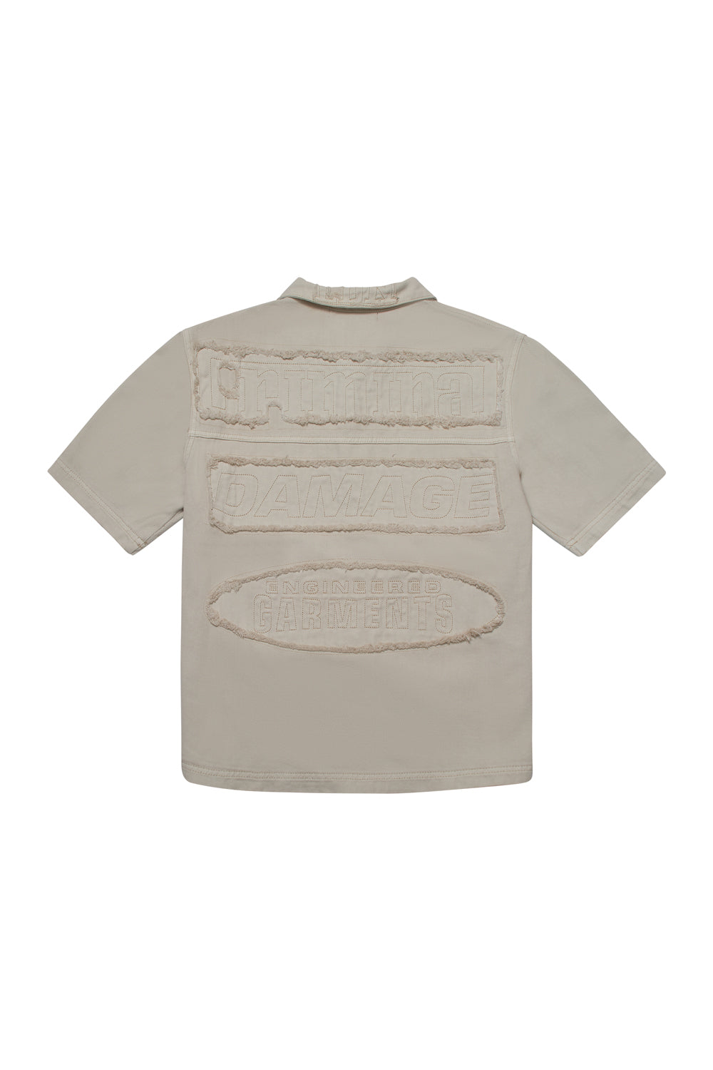 Back of Criminal Damage shirt on white background