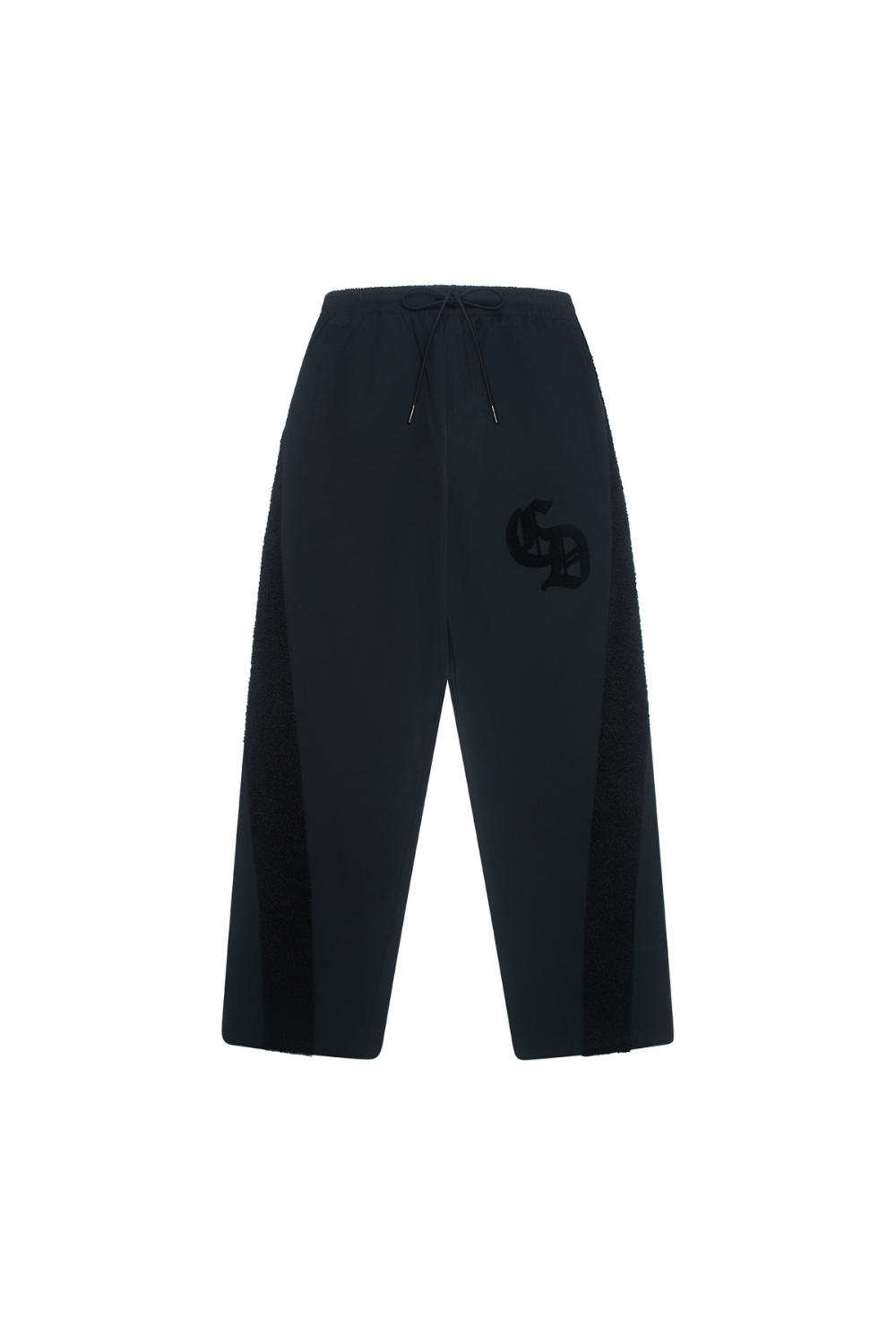 Black pants with a logo on a white background