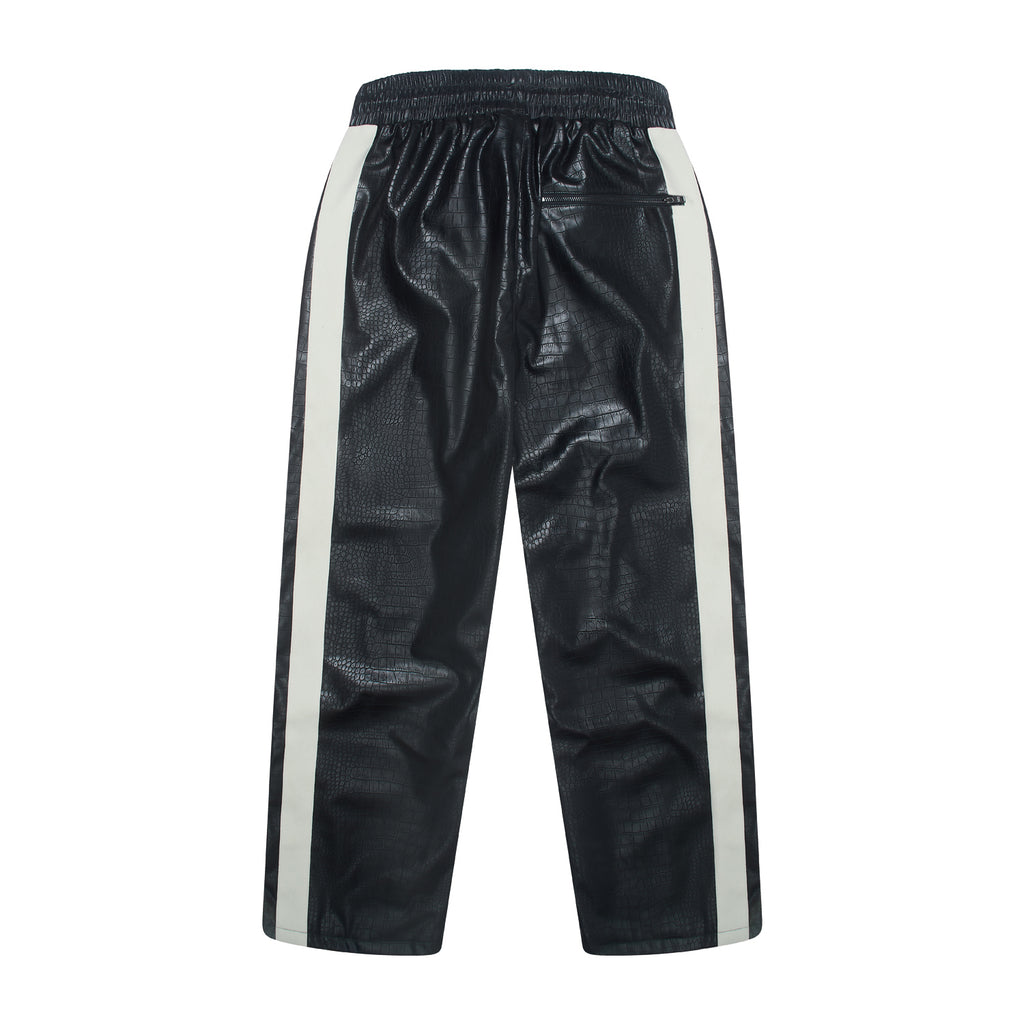 Black pants with white stripes on a white background