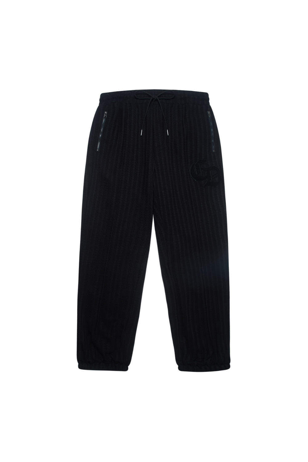 Black ribbed pants on a white background