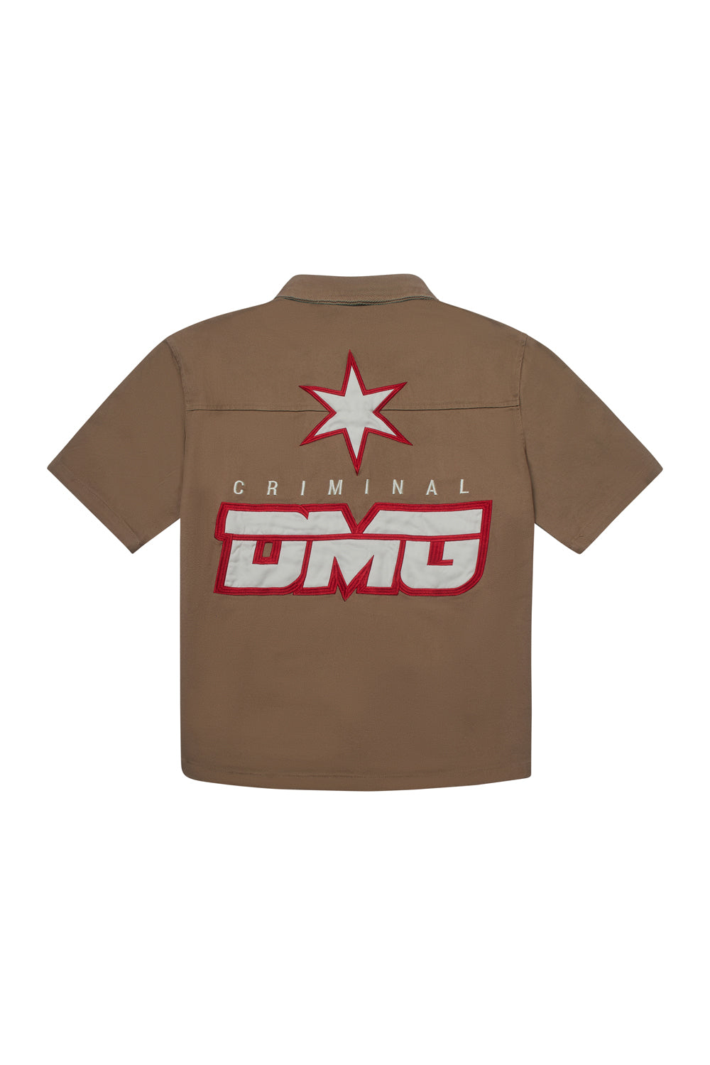 Criminal Damage shirt with large branding on white background