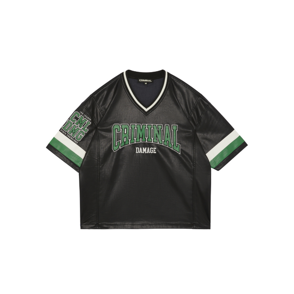 STADIUM LEATHER V NECK TOP