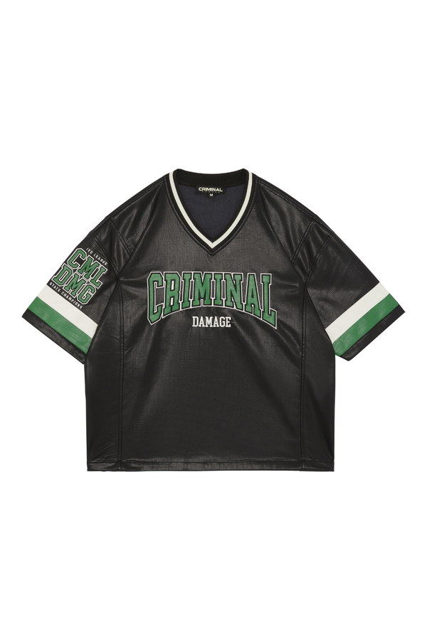 STADIUM LEATHER V NECK TOP