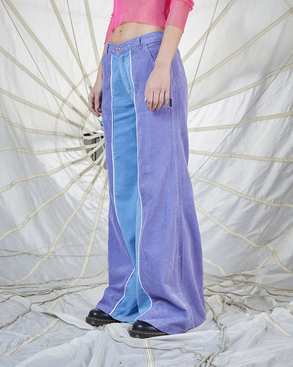 FLARED CORDUROY TROUSERS - BLUE AND PURPLE