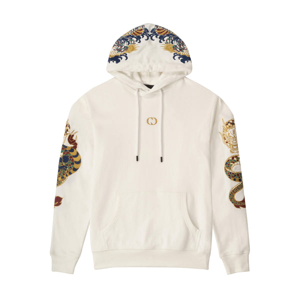 Criminal Damage Store HOODIE GOLD DRAGON EMBROIDERY HOODIE - OFF WHITE